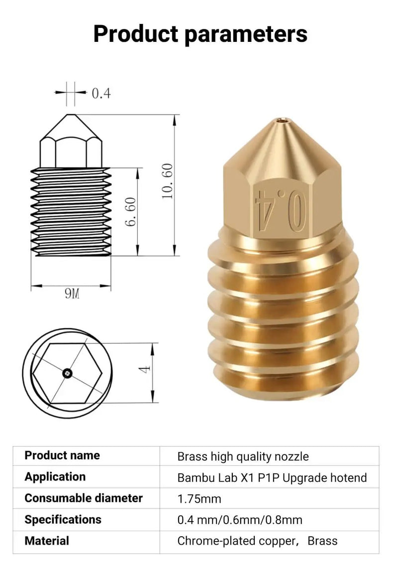 Load image into Gallery viewer, 3D Printing, MK8 Brass Nozzle, Bambu Carbon Lab X1 Combo, 0.4mm, 0.6mm, 0.8mm, Nozzles, Bamboo P1P, 3D Printer Part, Extruder Hot End, Precision Printing, Versatile Nozzles, Easy Installation, Durable, Reliable.